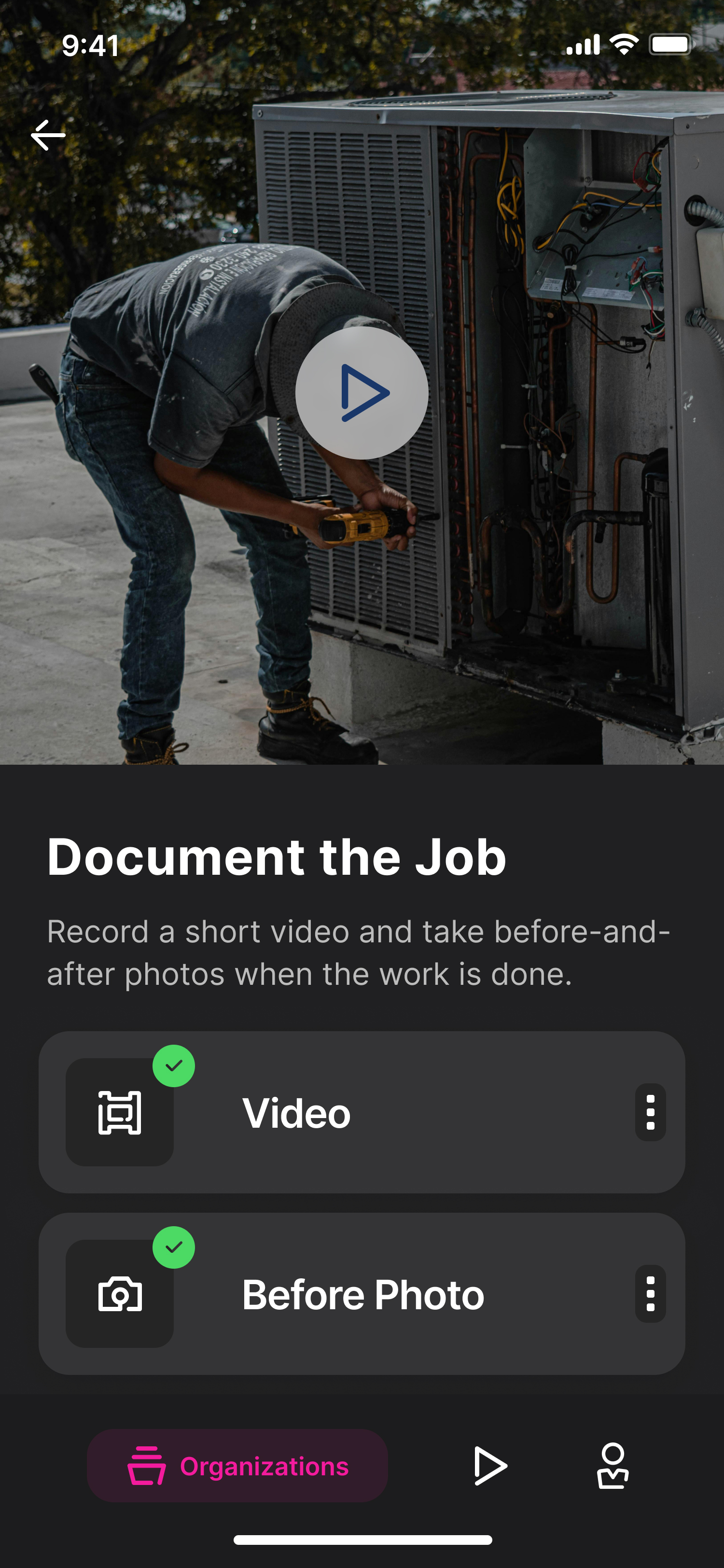 Proof of Work — HVAC technician documenting the job